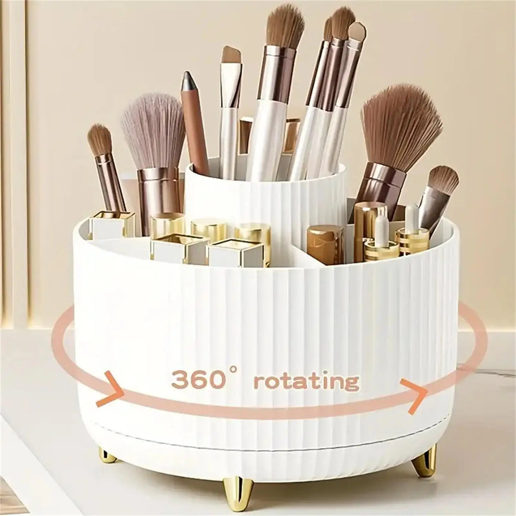 360° Rotating Makeup Brush Holder - 5-Compartment Cosmetic Organizer