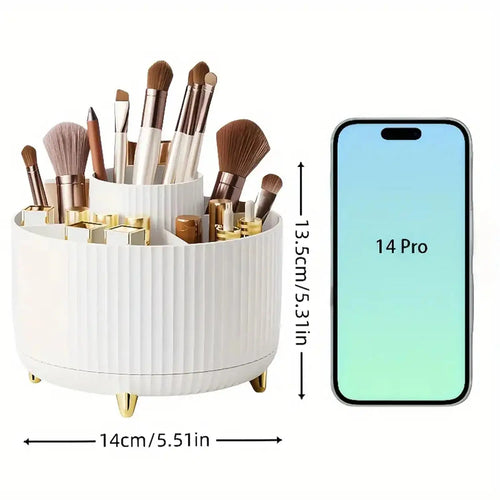 360° Rotating Makeup Brush Holder - 5-Compartment Cosmetic Organizer