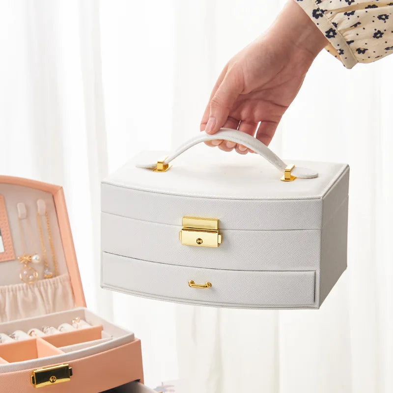 Large Capacity Jewelry Box with Mirror - Multi-Functional PU Leather Organizer for Women