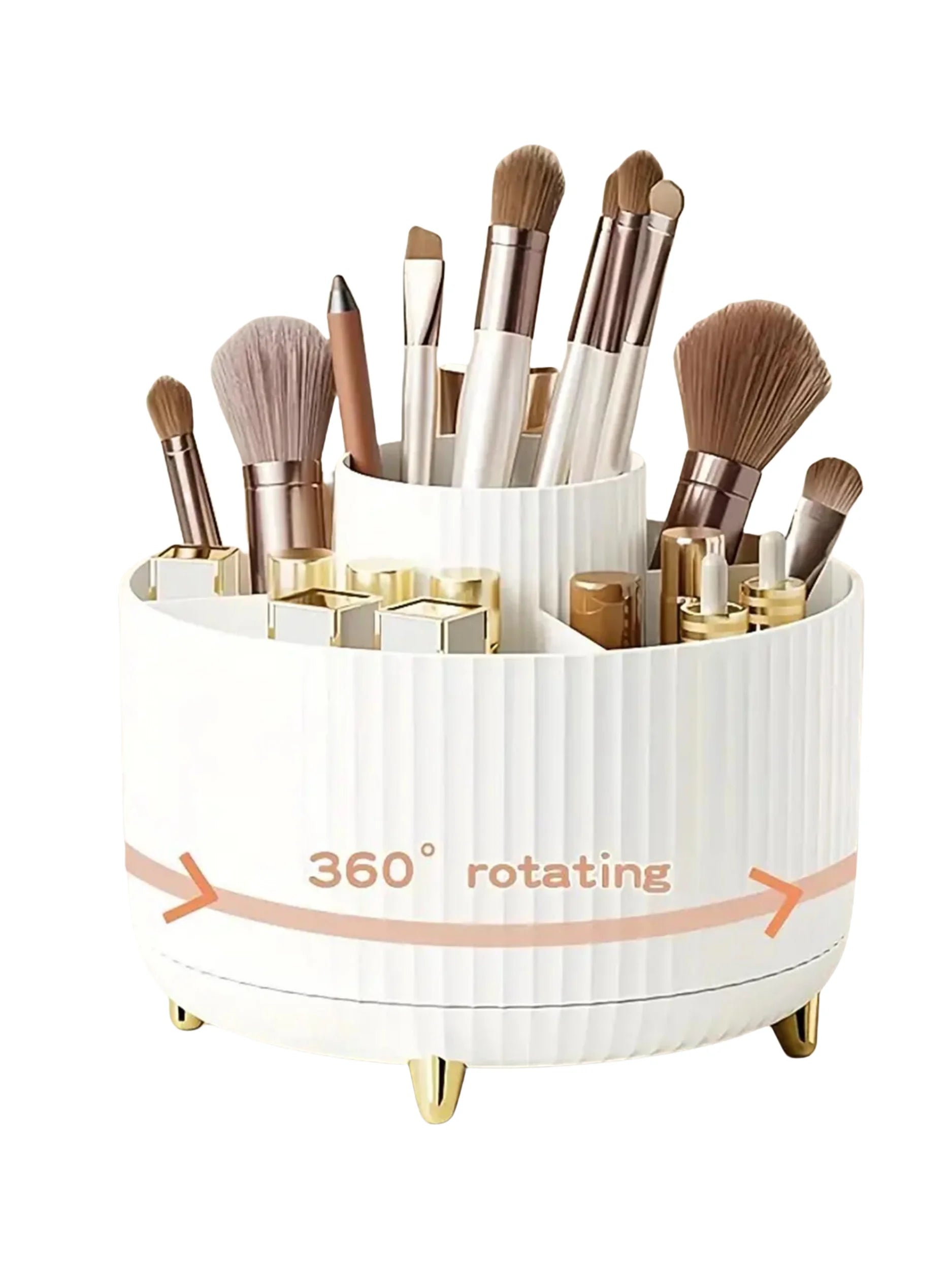 360° Rotating Makeup Brush Holder - 5-Compartment Cosmetic Organizer
