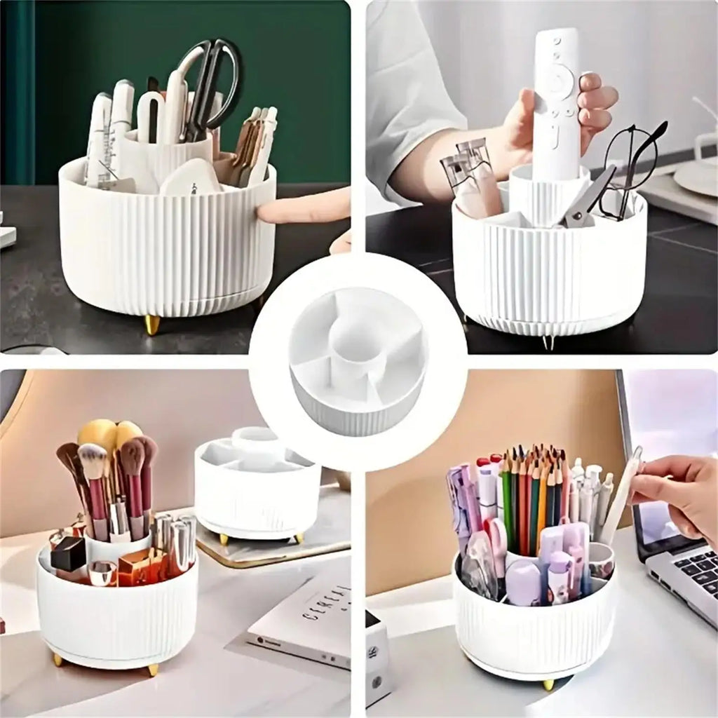 360° Rotating Makeup Brush Holder - 5-Compartment Cosmetic Organizer