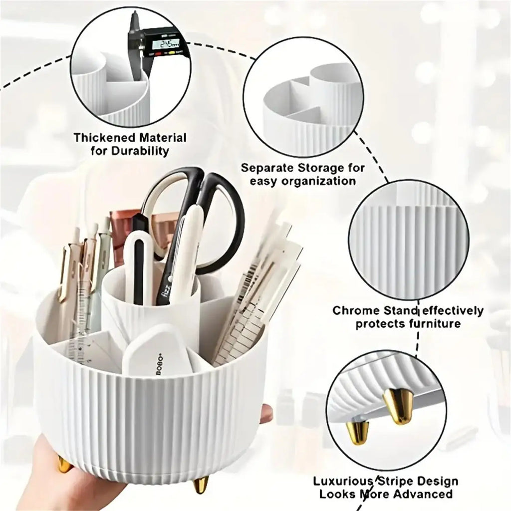 360° Rotating Makeup Brush Holder - 5-Compartment Cosmetic Organizer