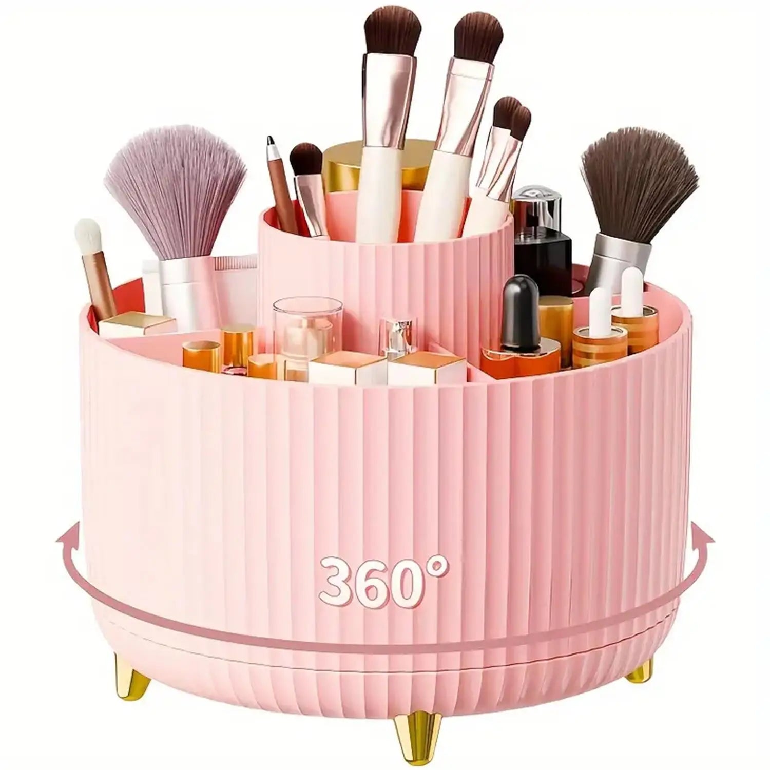 360° Rotating Makeup Brush Holder - 5-Compartment Cosmetic Organizer