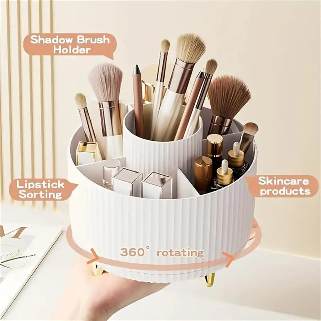 360° Rotating Makeup Brush Holder - 5-Compartment Cosmetic Organizer