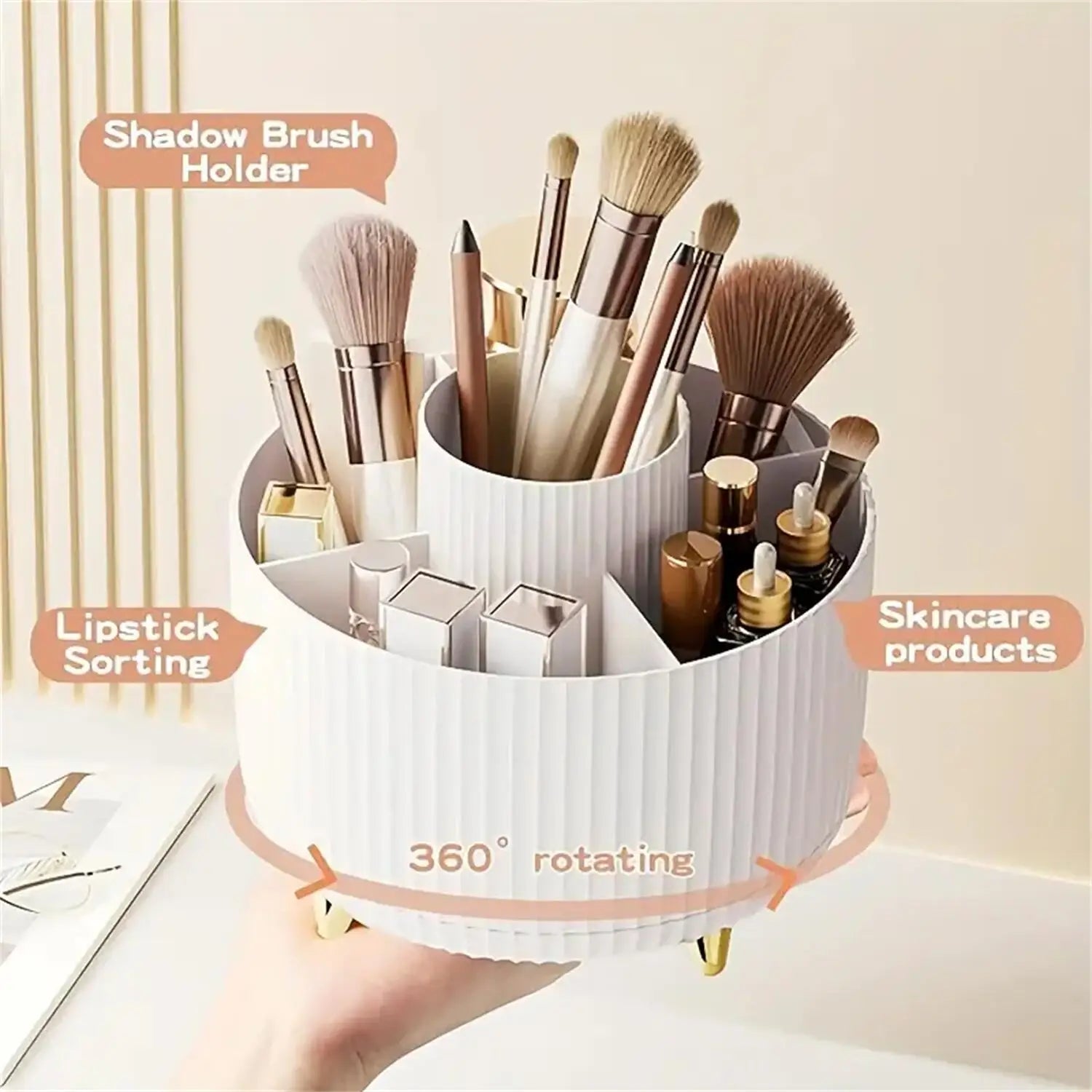 360° Rotating Makeup Brush Holder - 5-Compartment Cosmetic Organizer